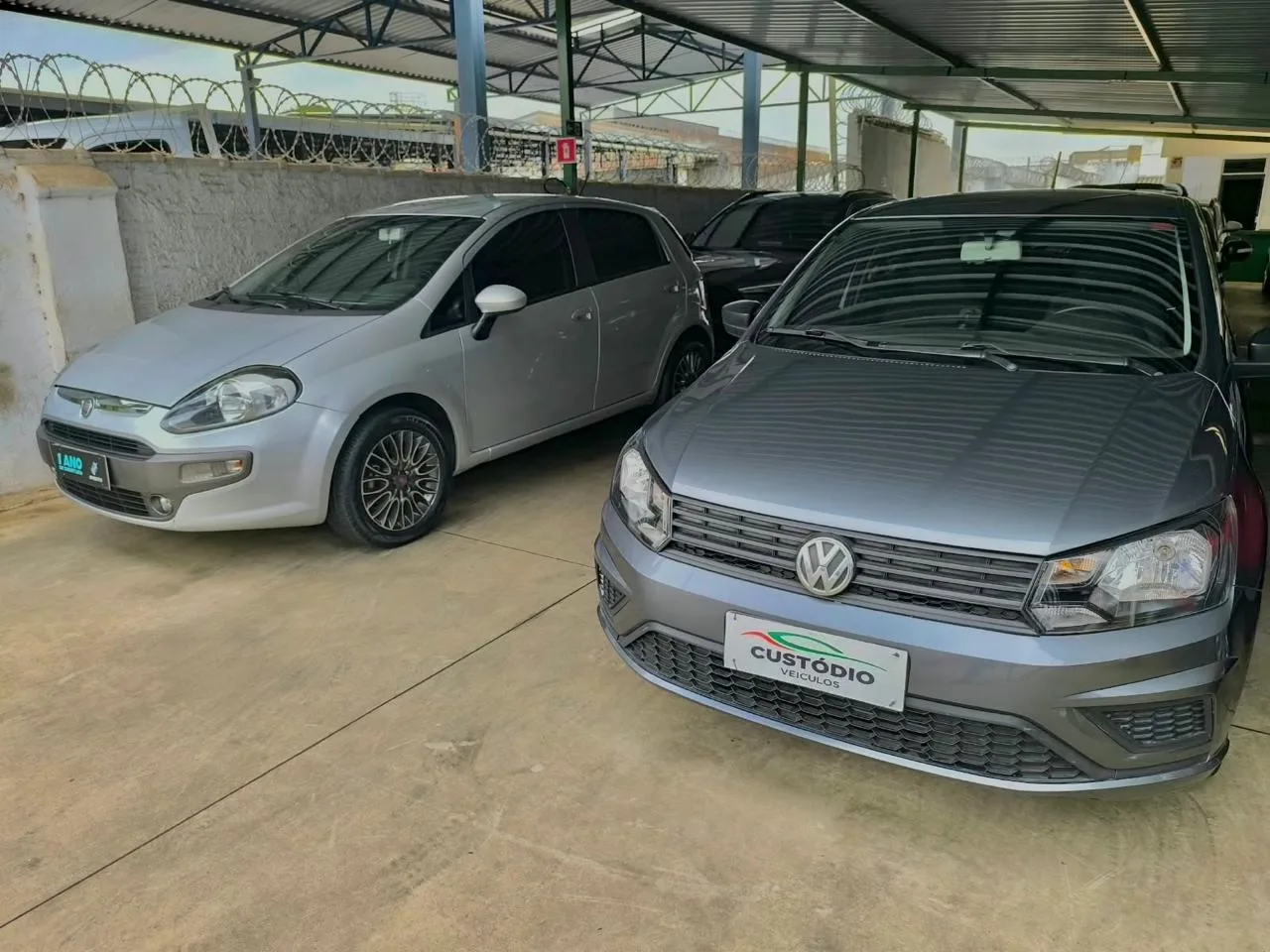 Pátio coberto da Custódio Veículos com veículos lado a lado